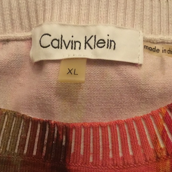 Calvin Klein Silk Blend Top Woman Multicolor Short Sleeve~Size XL - Picture 2 of 6